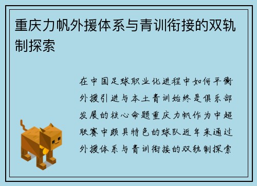 重庆力帆外援体系与青训衔接的双轨制探索